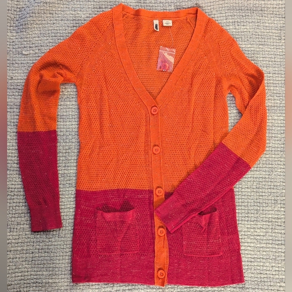 Anthropologie Moth Colorblock Pointelle Cardigan in Orange & Pink Size XS *READ* - Picture 3 of 14
